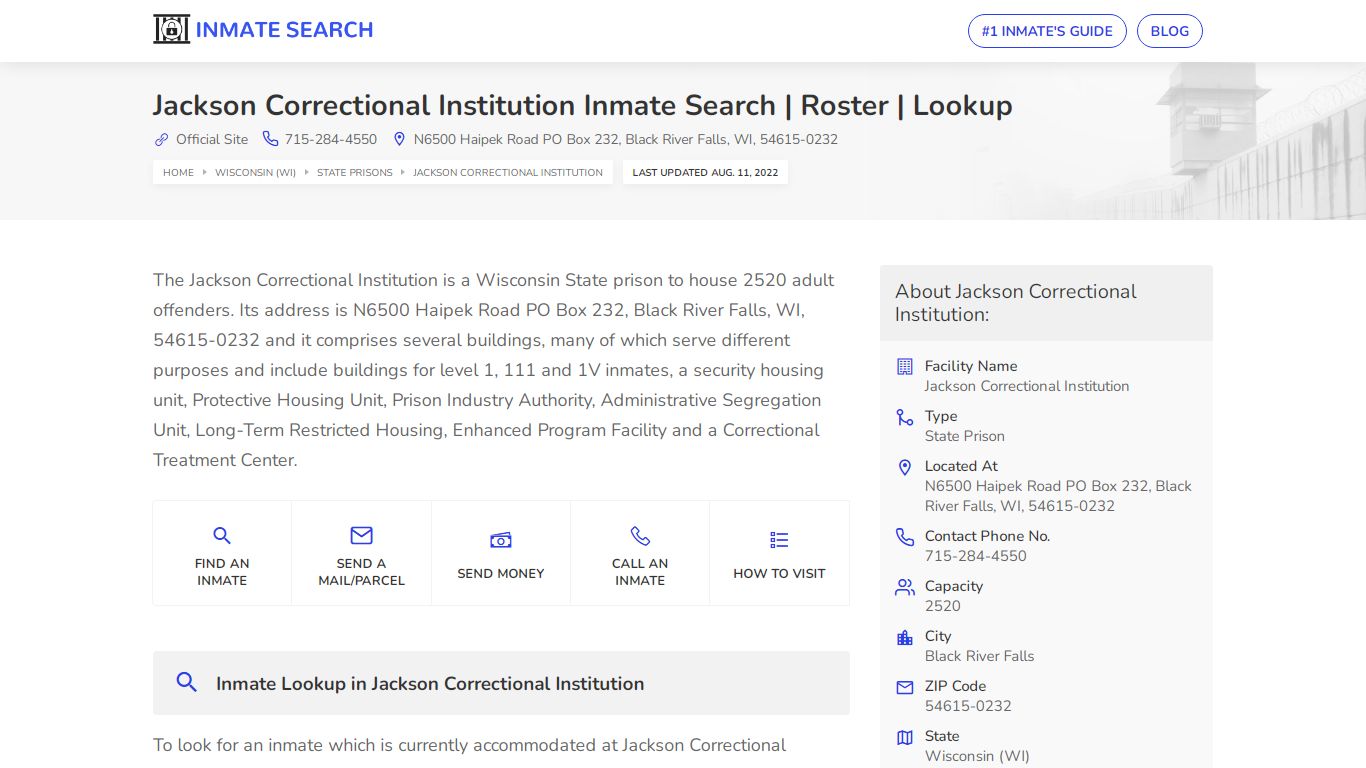 Jackson Correctional Institution Inmate Search | Roster ...