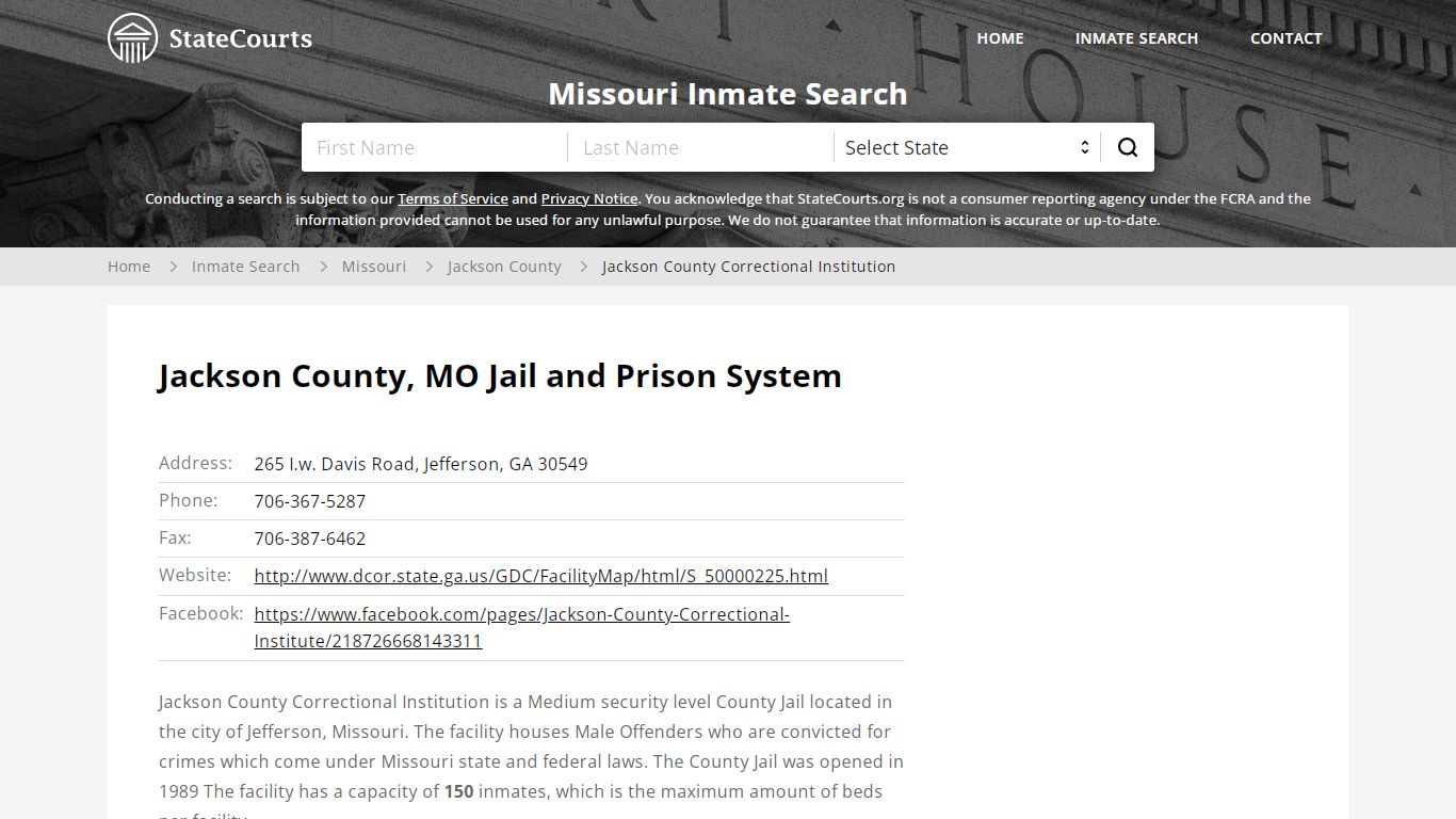 Jackson County Correctional Institution Inmate Records ...